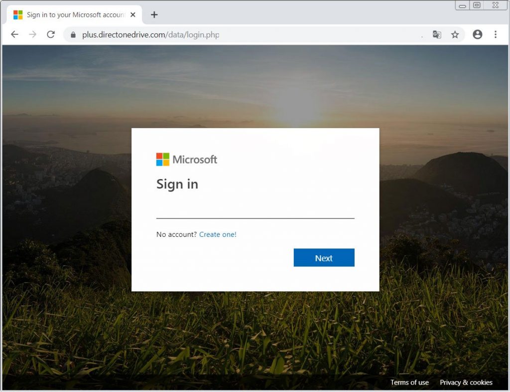 Fake microsoft landing page to harvest user credentials in iranian scam