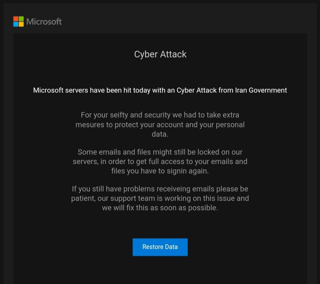 Fake Microsoft email claiming an account has been locked