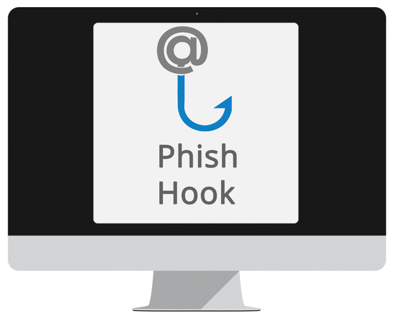 Monitor showing Phishing Tackle Phish Hook Button