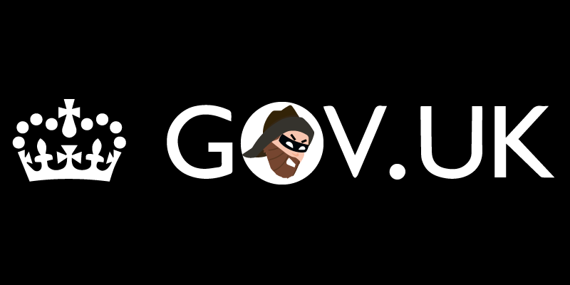 GOV.UK Logo with hacker in the middle of the O