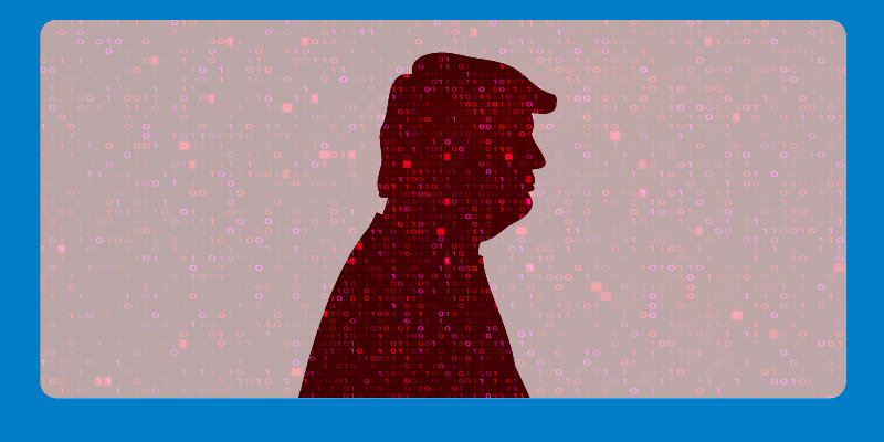 Binary Code creating a silhouette of Donald Trump