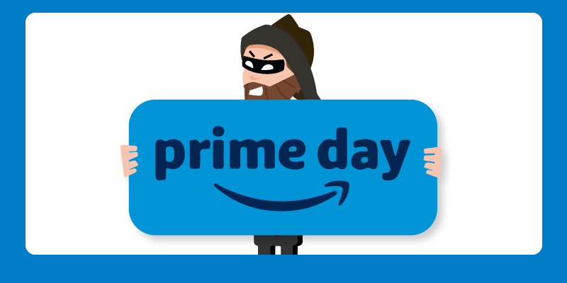 Hacker holding an Amazon Prime day sign