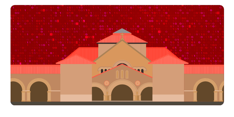 Stanford university with red code matrix behind