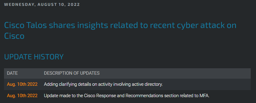 Cisco Talos shares insights related to recent cyber attack on Cisco