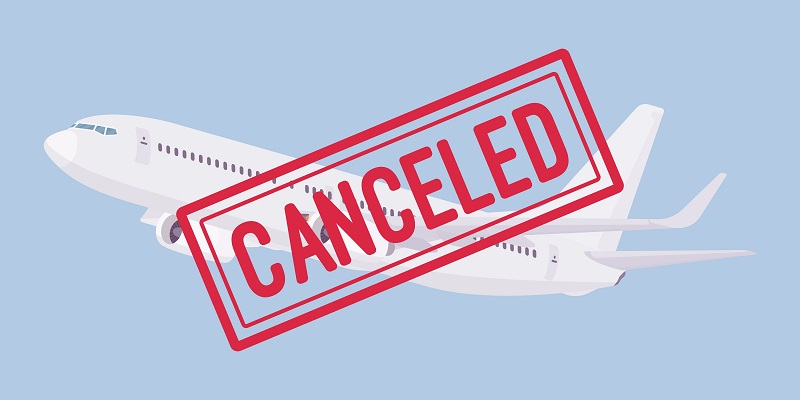 Airplane with "Canceled" stamped over the top