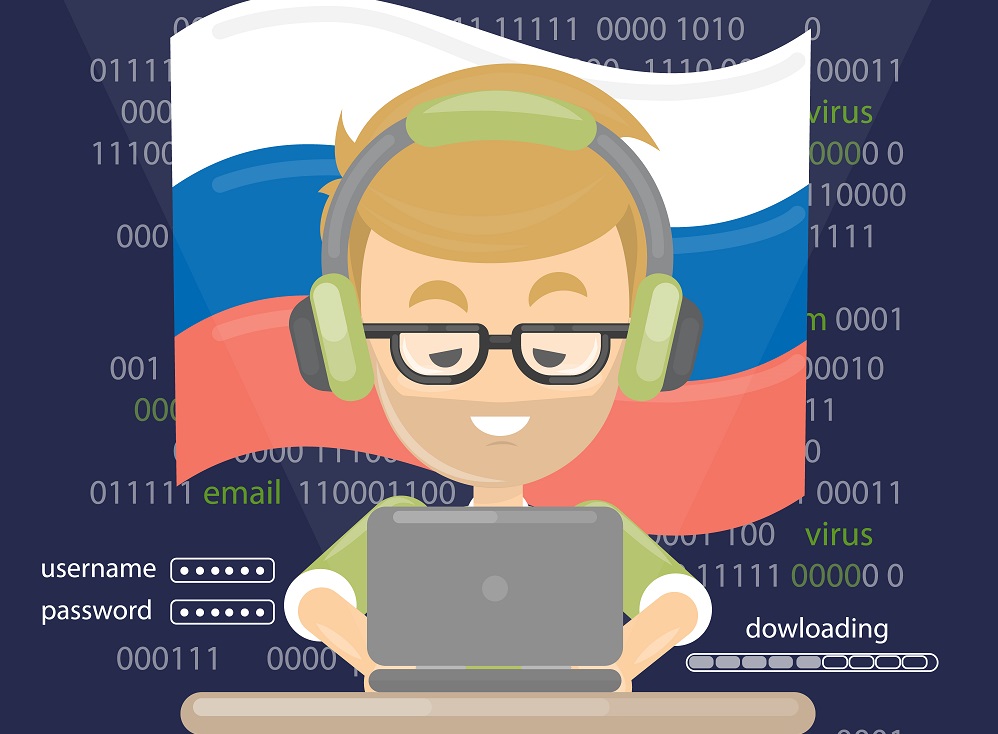 Russian hacker sat in front of computer