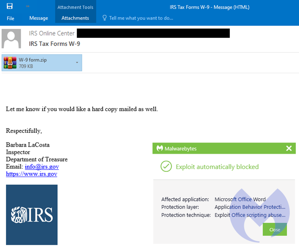 IRS Phishing Email with Emotet File