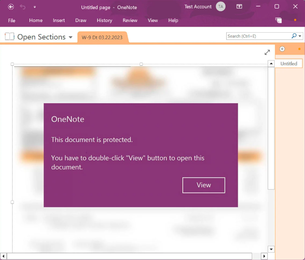 Phishing with Malicious OneNote File Posing as W-9 Form
