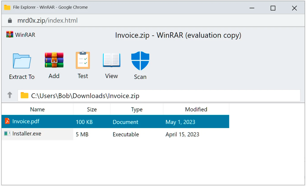 WinRar Simulation ZIP Archive Trick in-browser 