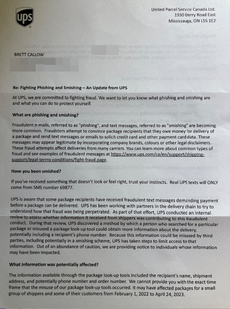 Notification Letter from UPS Data Breach