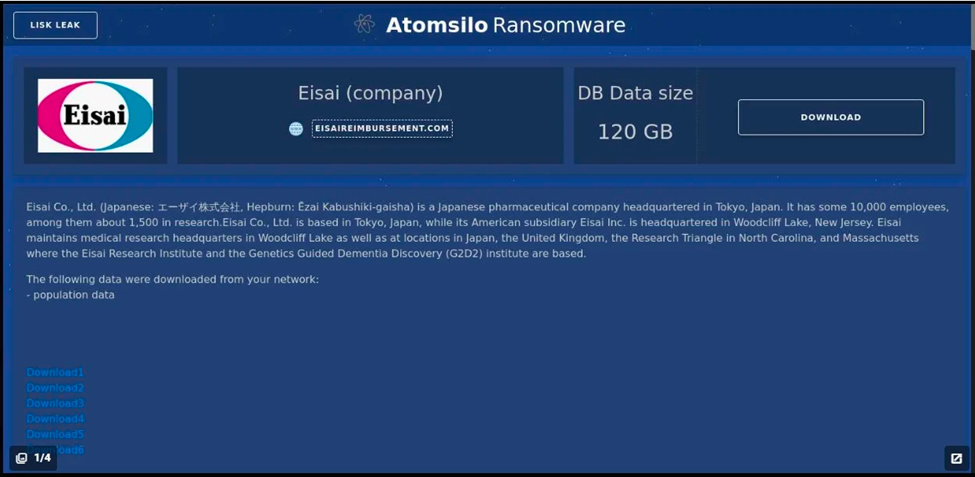 AtomSilo Ransomware Targeted Eisai in 2021 
