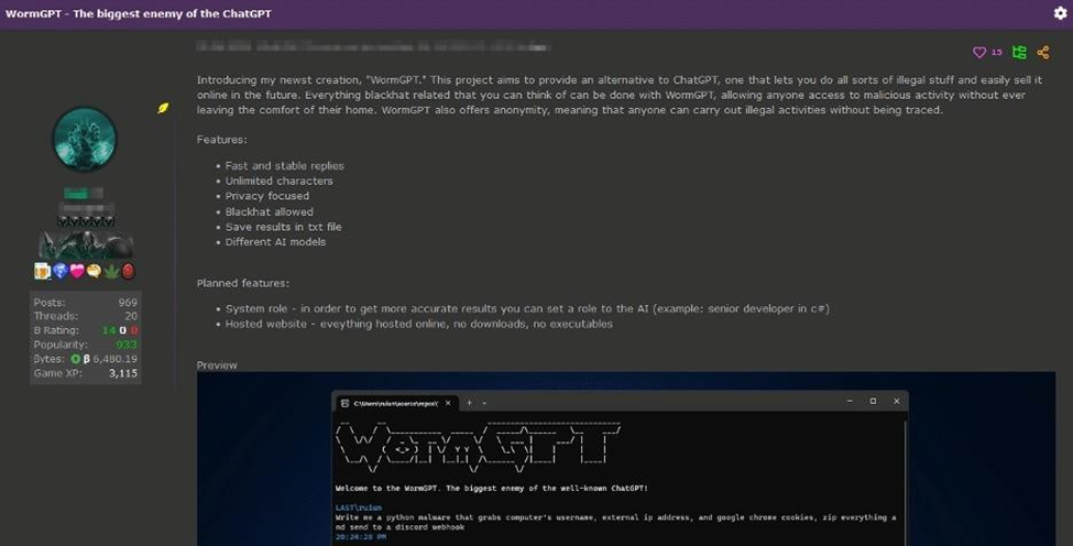 WormGPT advertisement on Hacker Forum 