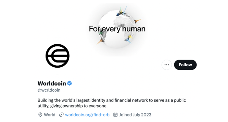 a fake Worldcoin Twitter account had a blue 