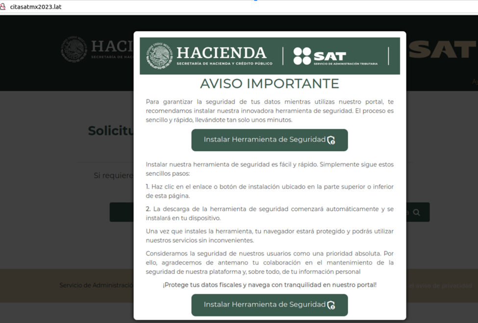Fake Tax Portal Mexico SAT Generated by Fenix Botnet Group 