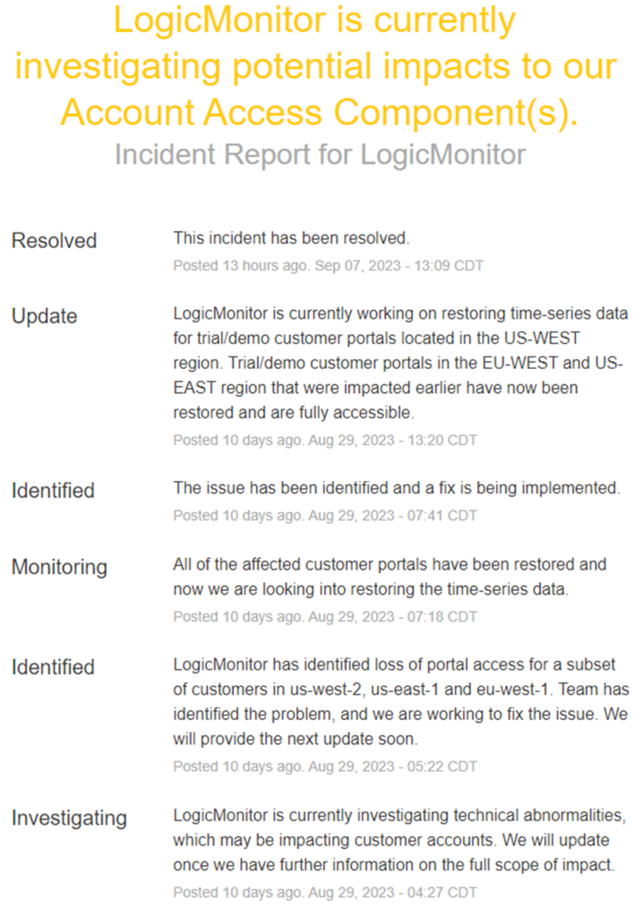 Access issues for LogicMonitor accounts have been fixed 