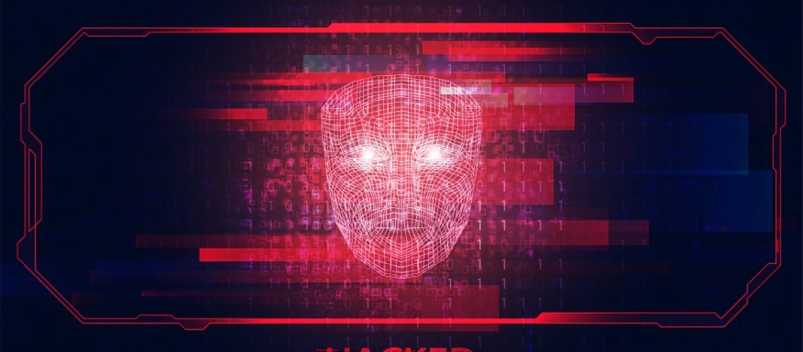Mask surrounded by code with "Hacked" underneath