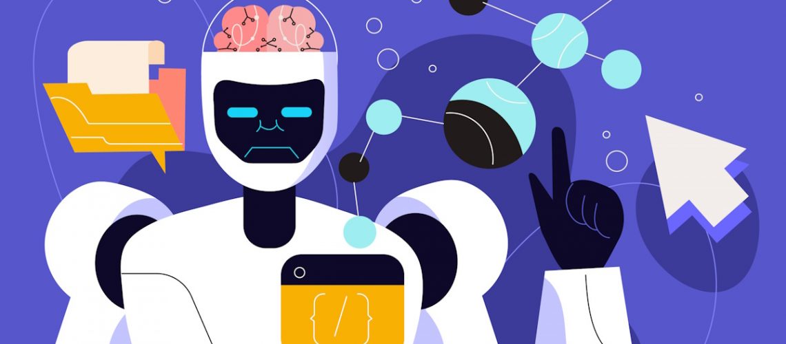 An robot with a transparent head, revealing a brain inside.