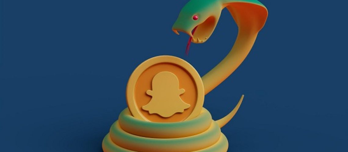 Snapchat logo encircled by a snarling serpent