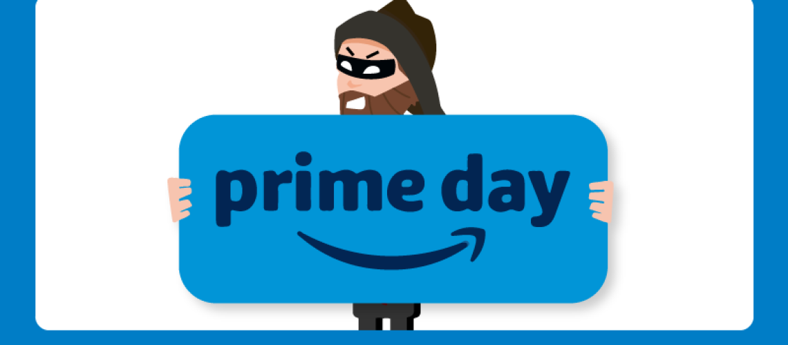 Hacker holding an Amazon Prime day sign